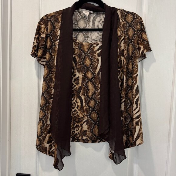 Vintage Leopard Print Combo Blouse Size S - Picture 2 of 7